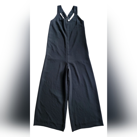 Wilfred Pants - Wilfred Aritzia‎ Black Sleeveless Poly Crepe Cropped Wide Leg Jumpsuit Size XS